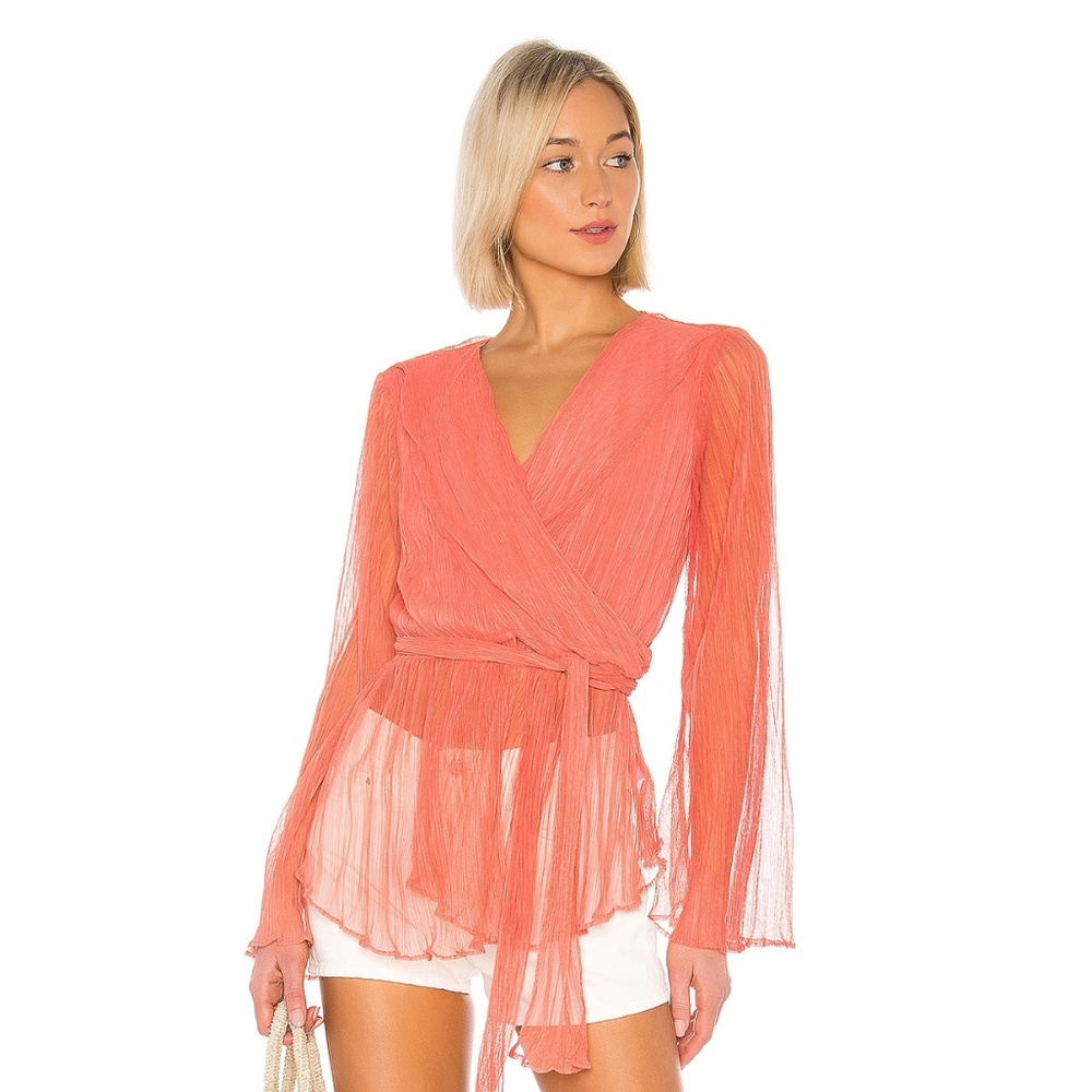 House of Harlow 1960 Coral Sheer Wrap Blouse